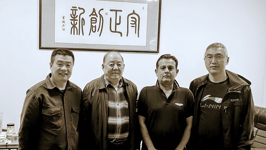 Sabih Toor meeting with the general manager and sales director of Jinan Bee Writing Instrument Co. Ltd in Jinan, China, to discuss product development and manufacturing capacity.